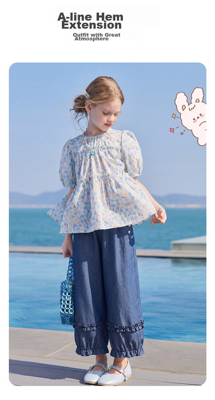 CHANZUIGOU Girls' Floral Doll Collar Shirt 2026 Summer New Pure Cotton Sweet Shirt 7